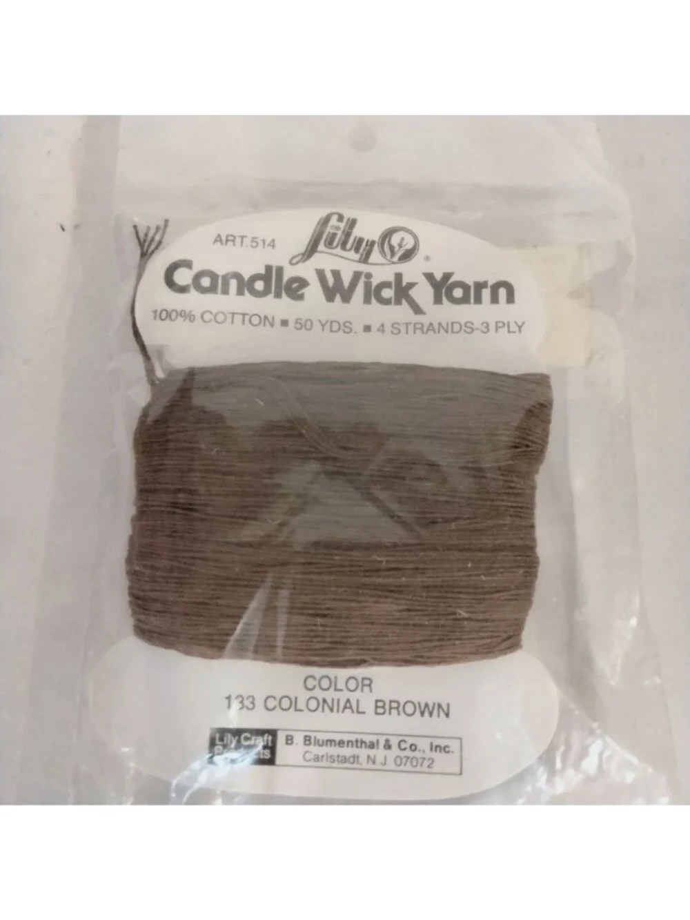 Lily Candle Wick Yarn  Colonial Brown 133 50 Yards Cotton 4 Strands 3 Ply Craft - Picture 3 of 5